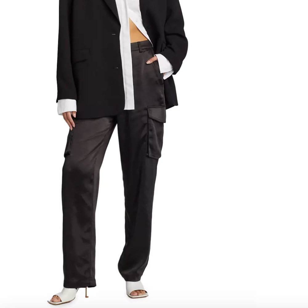 Black Satin Cargo Pants | BEBE